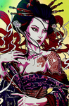 和服女子浮世绘插画