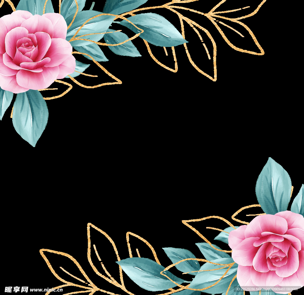 3D三维花卉金边手绘素材