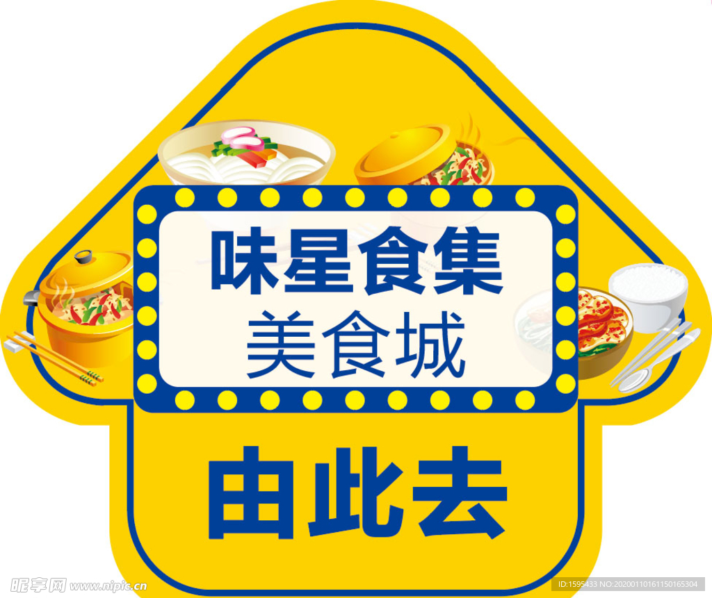 美食城由此去箭头