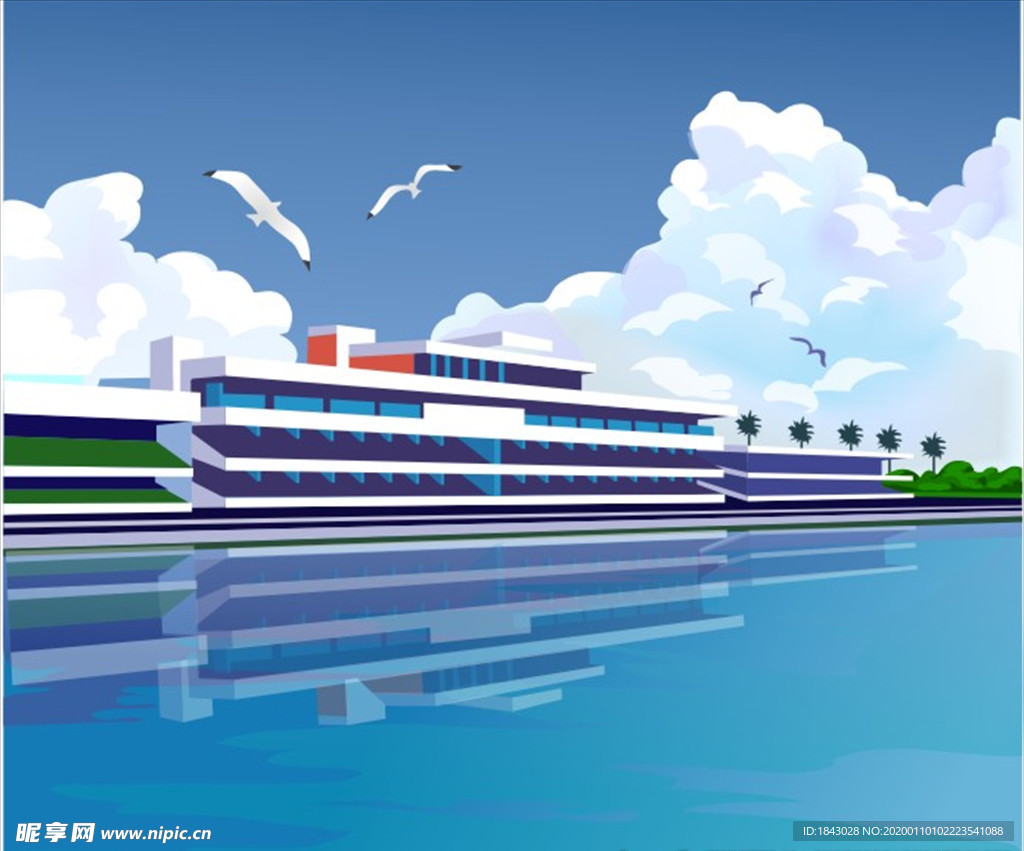 矢量海边建筑楼房