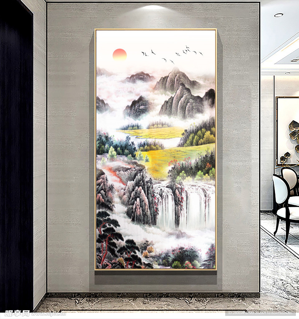新中式意境山水玄关装饰画