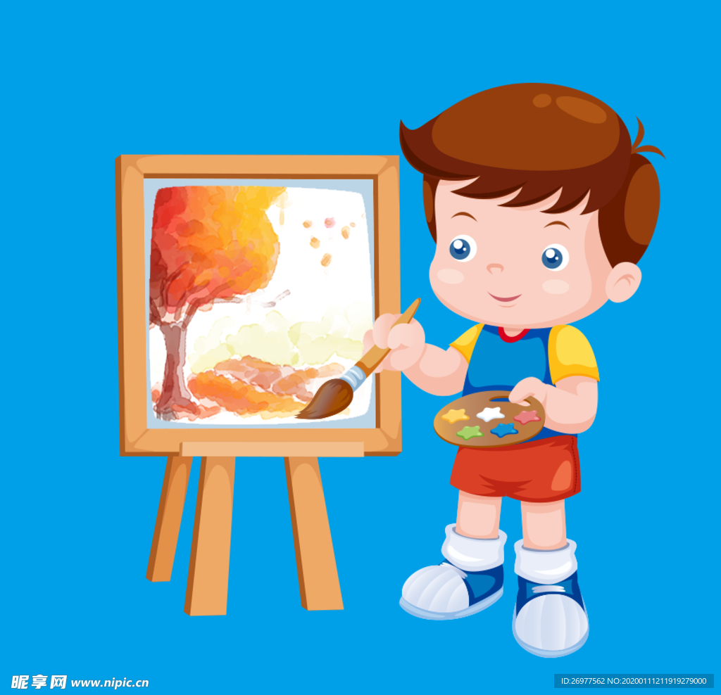 画画的小男孩 画板