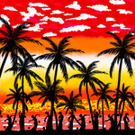 手绘椰子树剪影插画