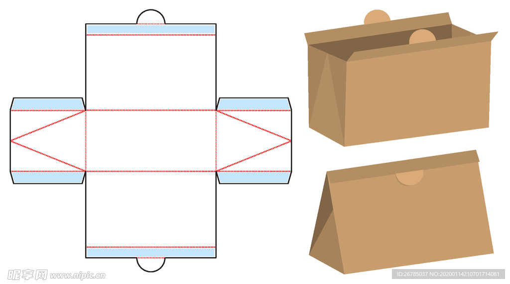 三角手提包装盒刀模图