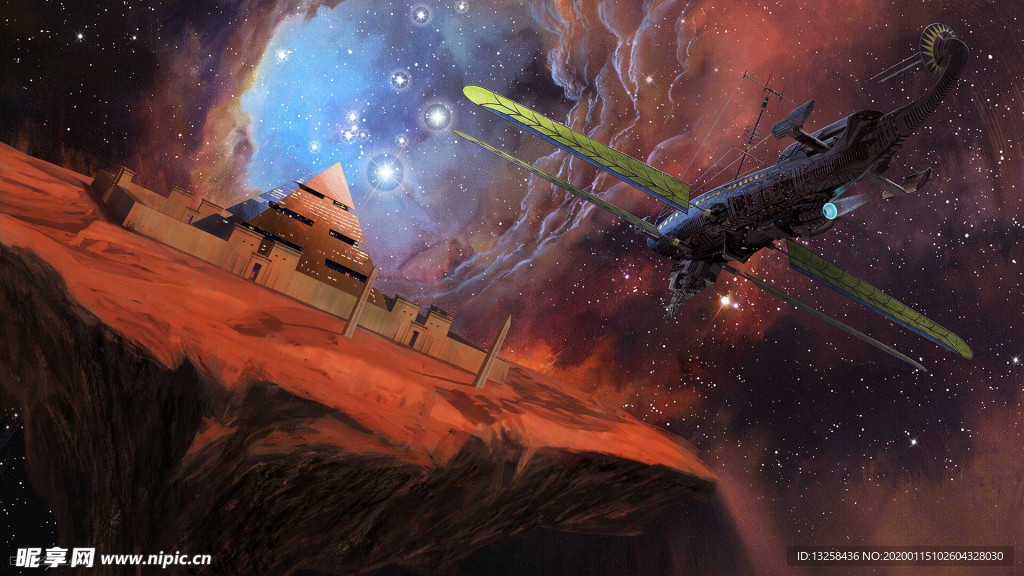 彩色宇宙插画飞机背景