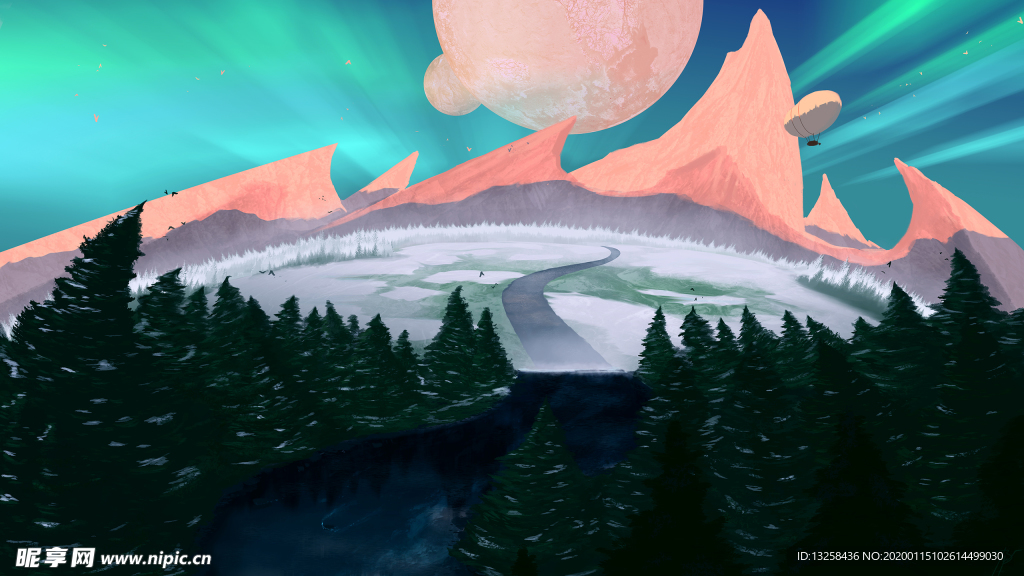 彩色风景插画动漫背景