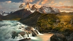 群山河流瀑布天空风景