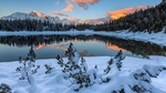 森林湖泊雪地天空风景