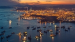 城市夜景灯光风景大海
