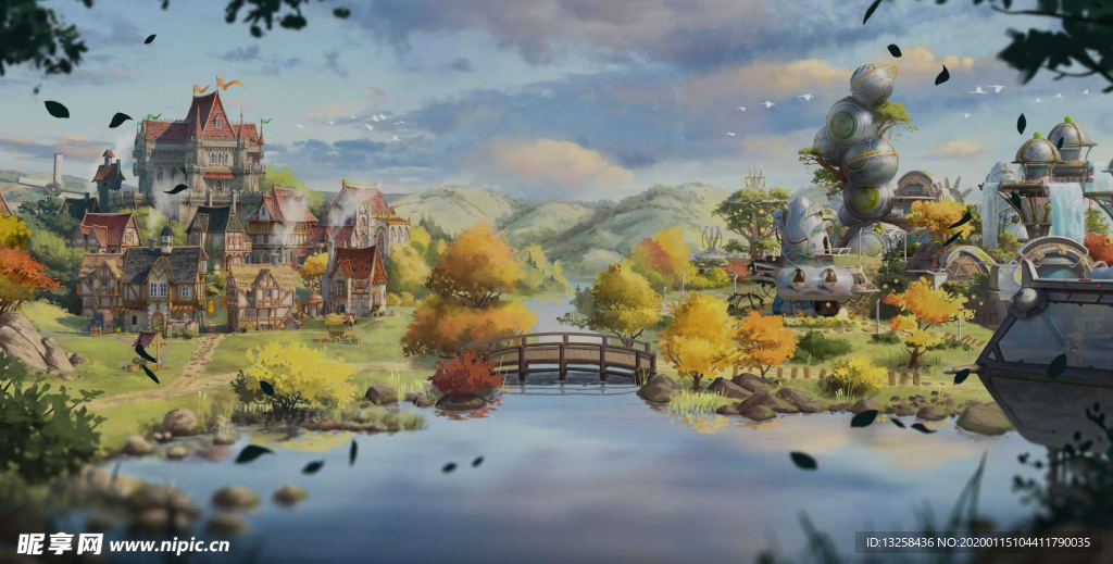 彩色风景插画动漫背景