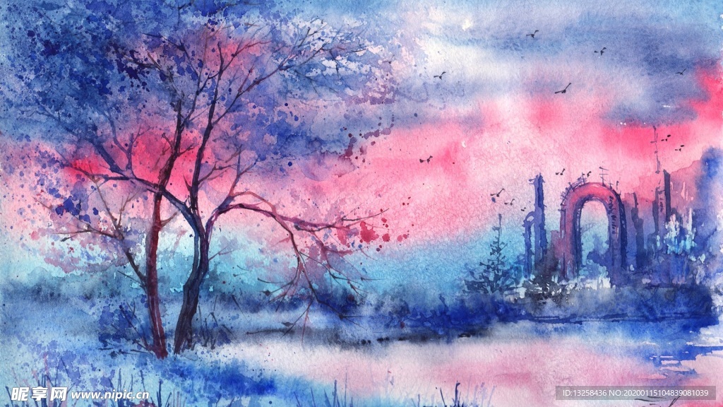 彩色风景插画卡通背景