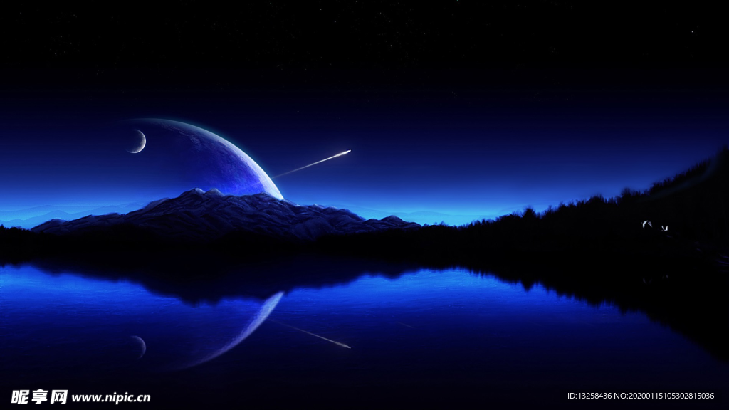 宇宙星球河水风景夜色