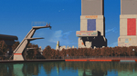 游泳池跳台插画背景