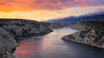 群山河水夕阳云彩风景