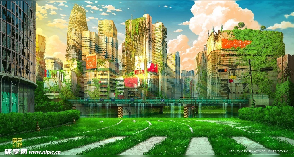 彩色插画城市建筑风景