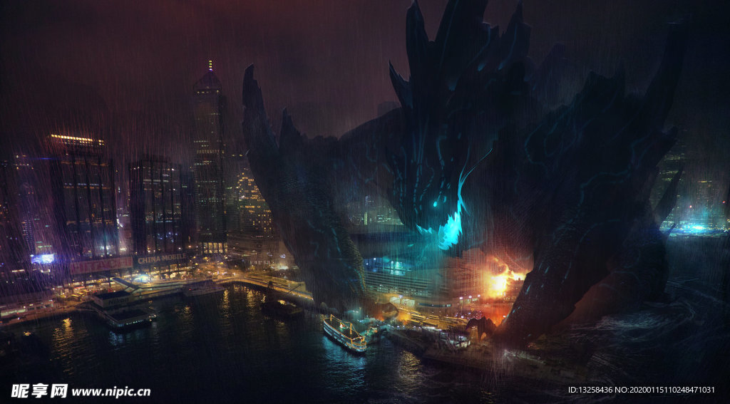 彩色动漫插画怪兽背景