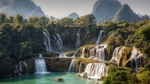 群山瀑布河流森林风景