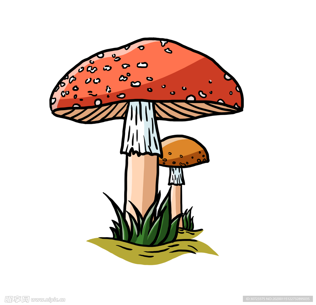 手绘红色小蘑菇