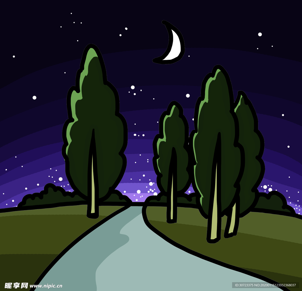 卡通手绘夜晚星空