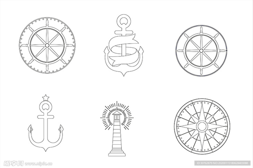 可爱卡通灯塔指南针轮船船锚