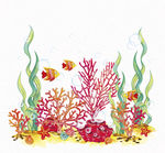 彩色海底世界珊瑚鱼群矢量图