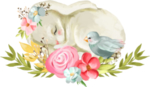 手绘鲜花和小白兔