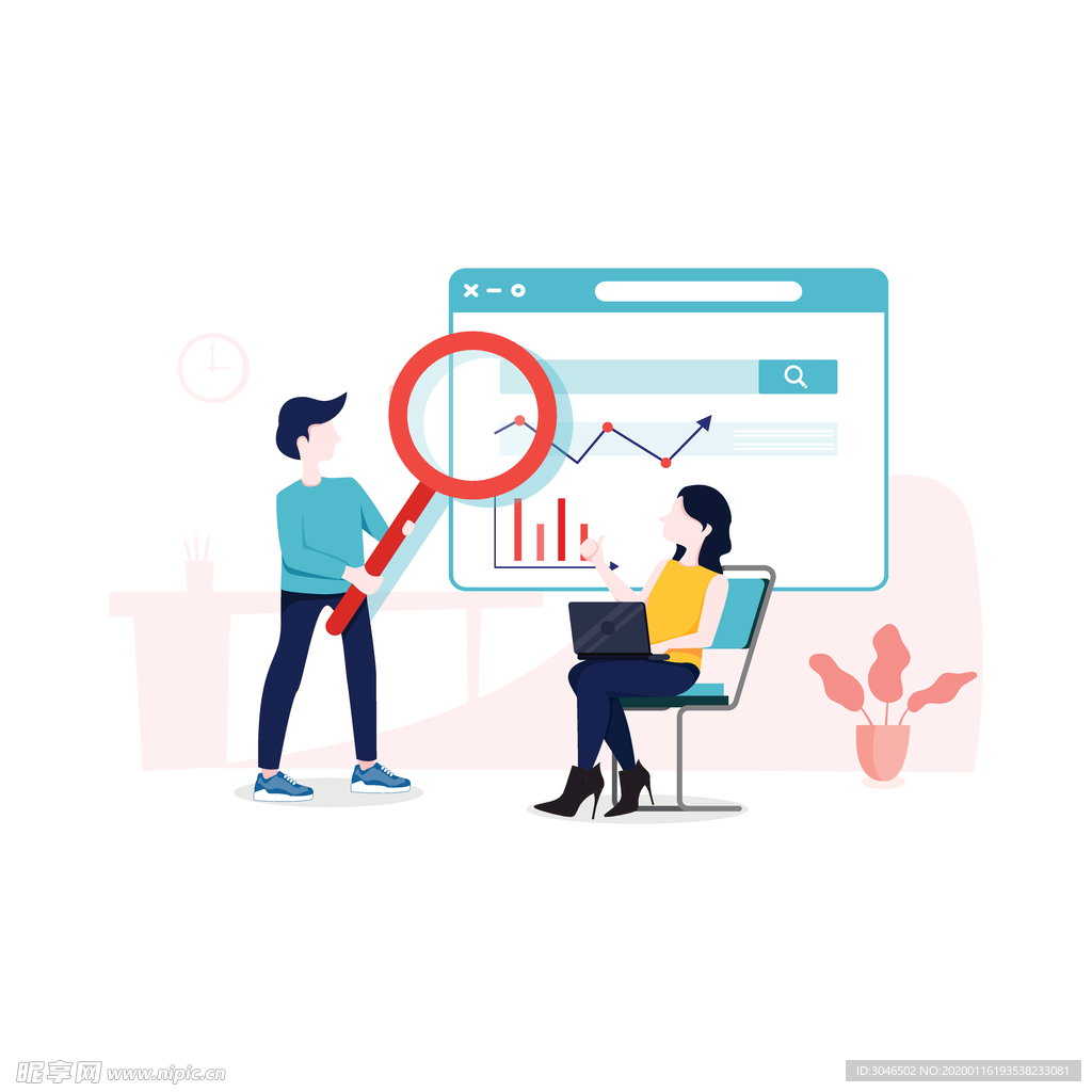 SEO数据分析商务办公场景插画