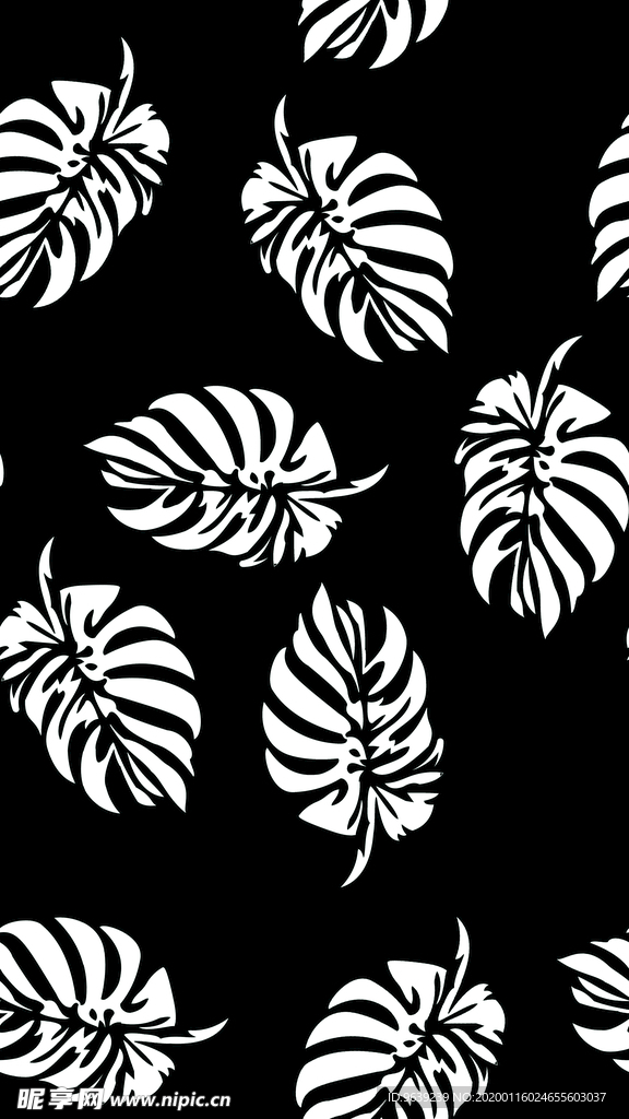 黑白热带植物男装印花