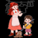 卡通帮妈妈扫地