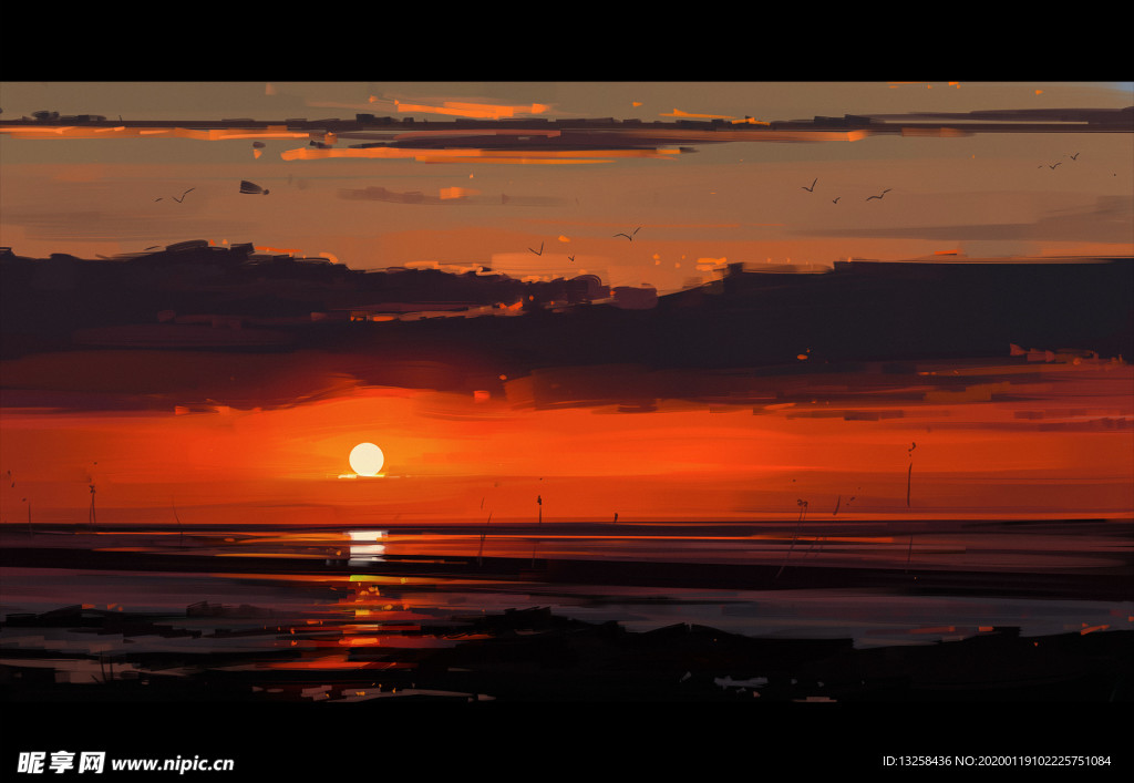 大海夕阳晚霞云彩风景