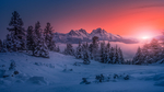 群山大雪夕阳天空阳光风景