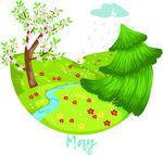 春雨三月矢量插画素材