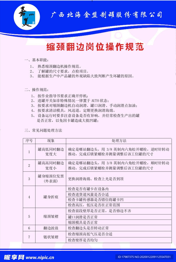 缩颈翻边岗位操作规范