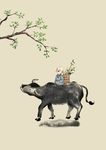 手绘山水放牛娃春天插画