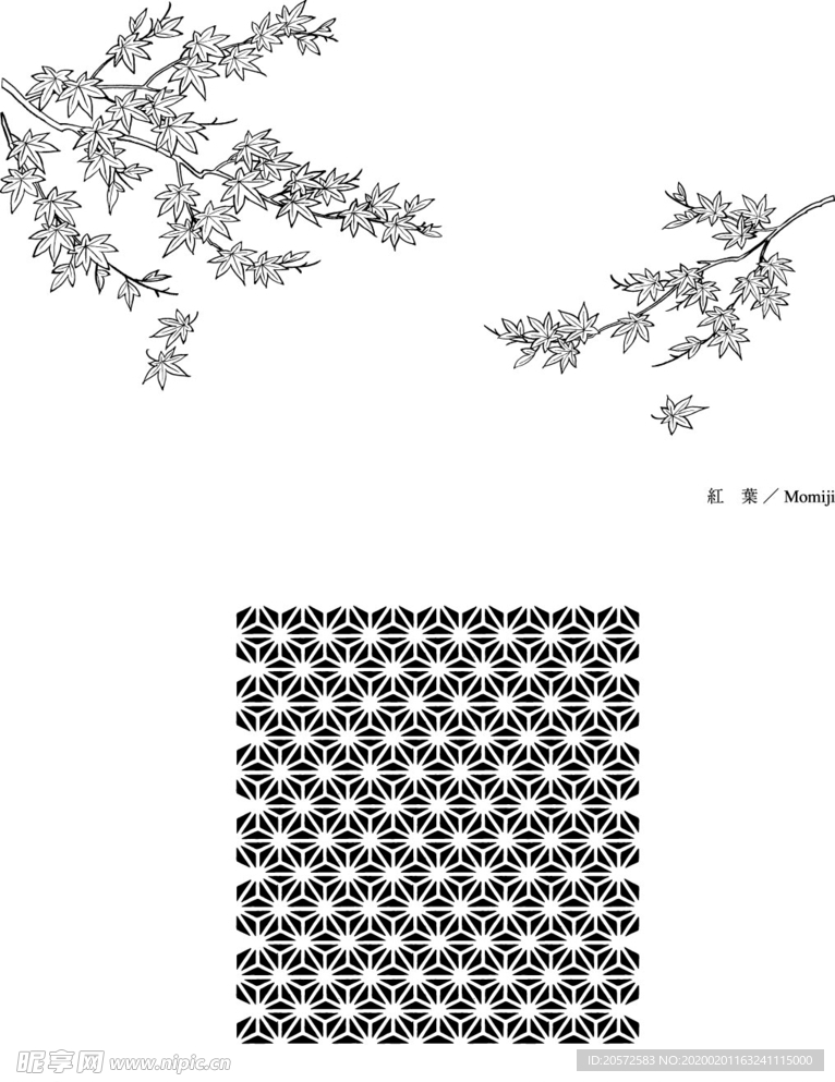 日本线描植物花卉矢量素材