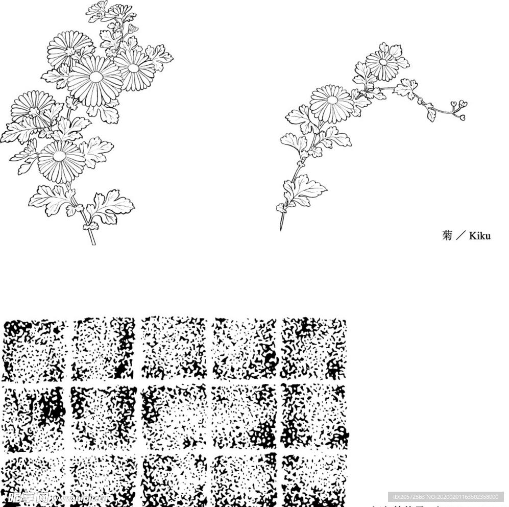 日本线描植物花卉矢量素材