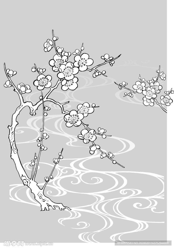 日本线描植物花卉矢量素材