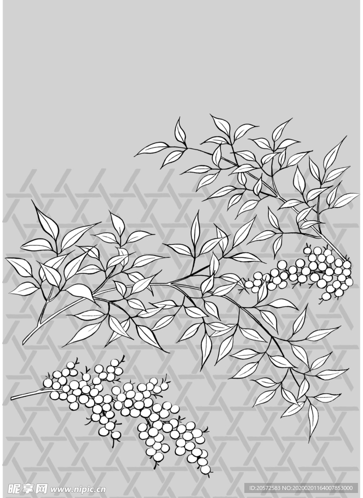 日本线描植物花卉矢量素材