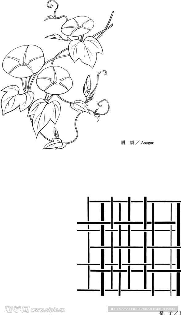 日本线描植物花卉矢量素材