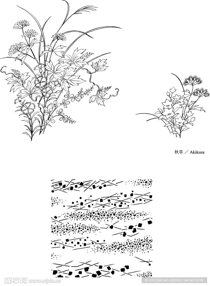 日本线描植物花卉矢量素材