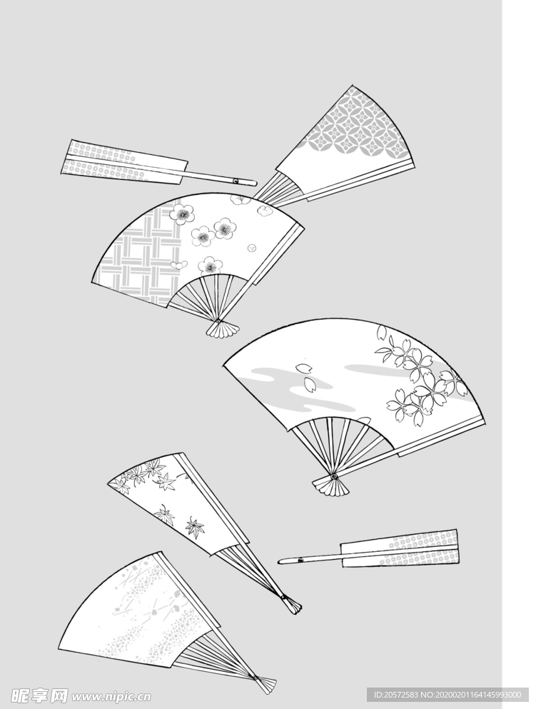 日本线描植物花卉矢量素材