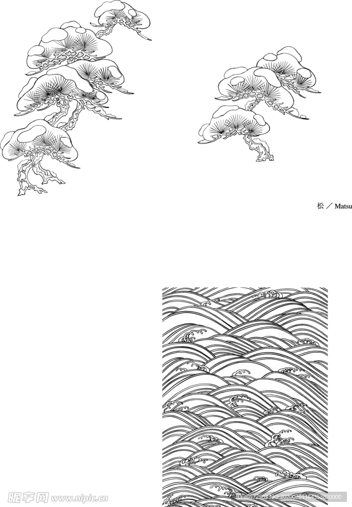 日本线描植物花卉矢量素材