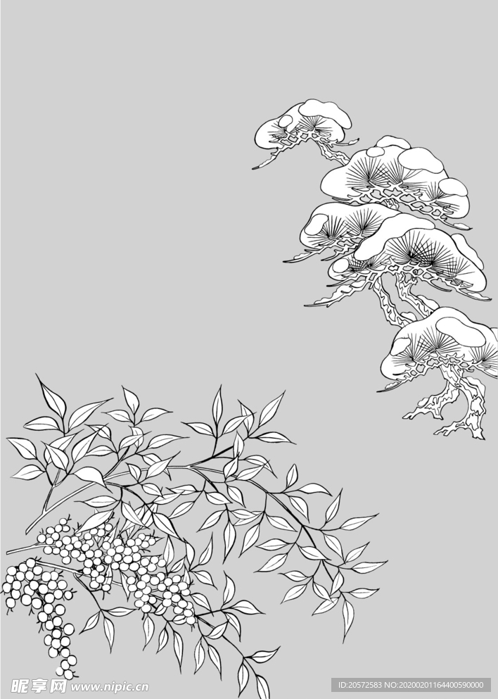 日本线描植物花卉矢量素材