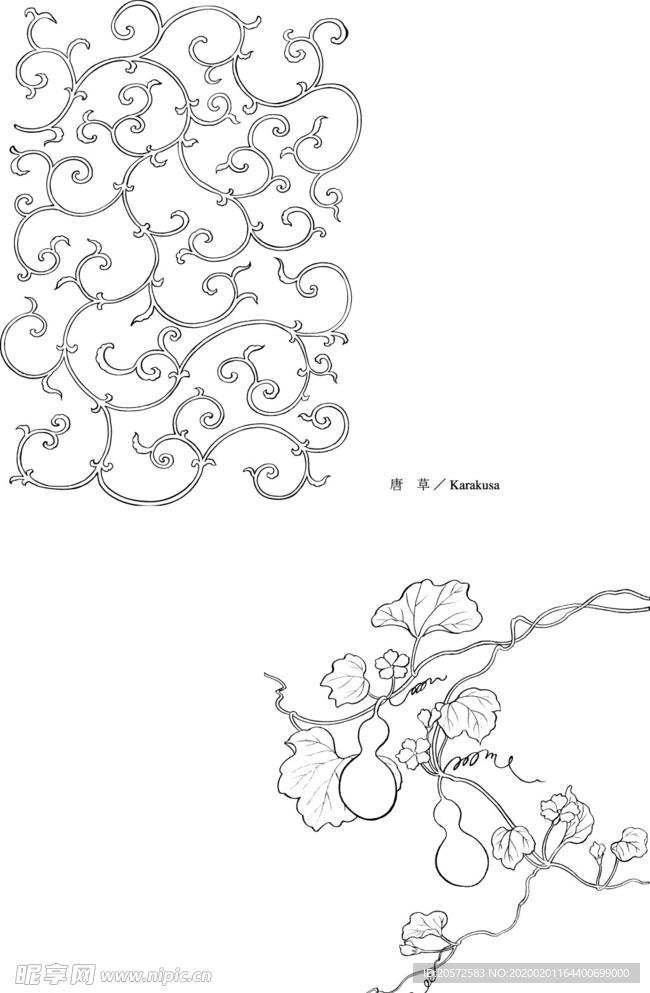 日本线描植物花卉矢量素材