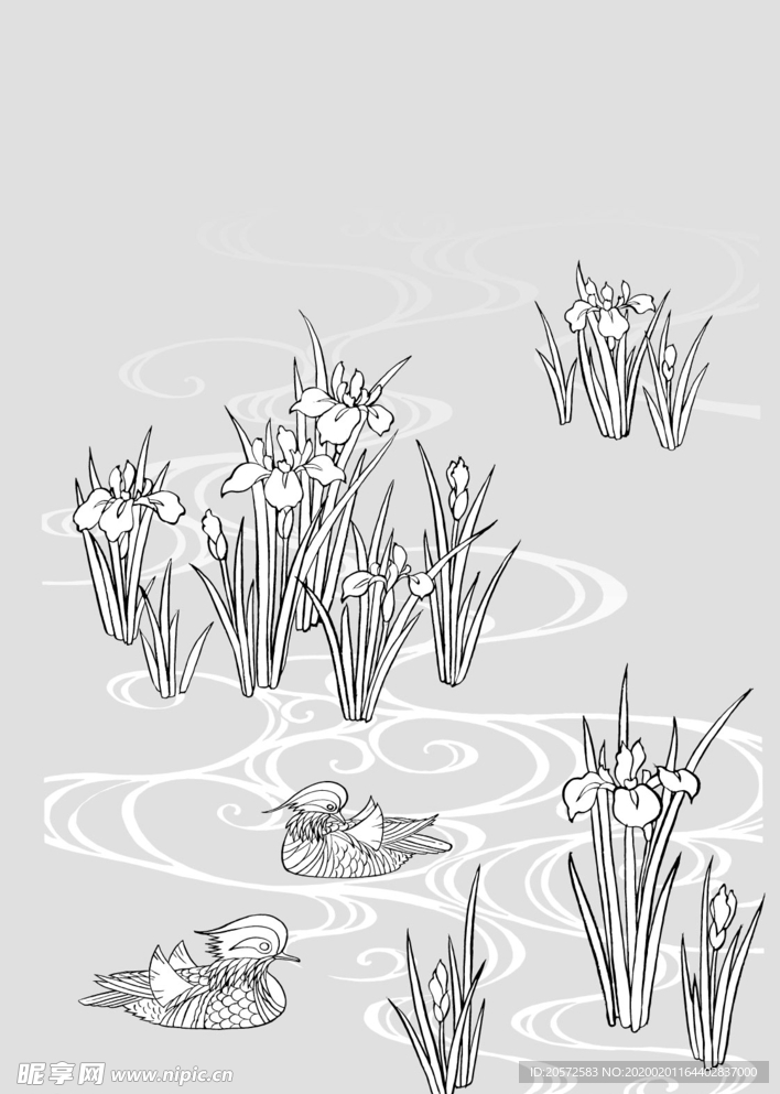日本线描植物花卉矢量素材