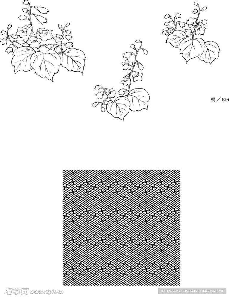 日本线描植物花卉矢量素材