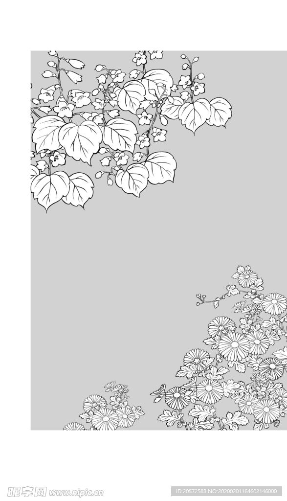 日本线描植物花卉矢量素材