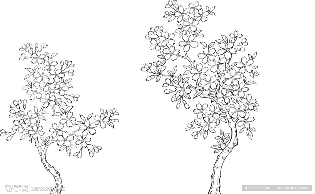 日本线描植物花卉矢量素材