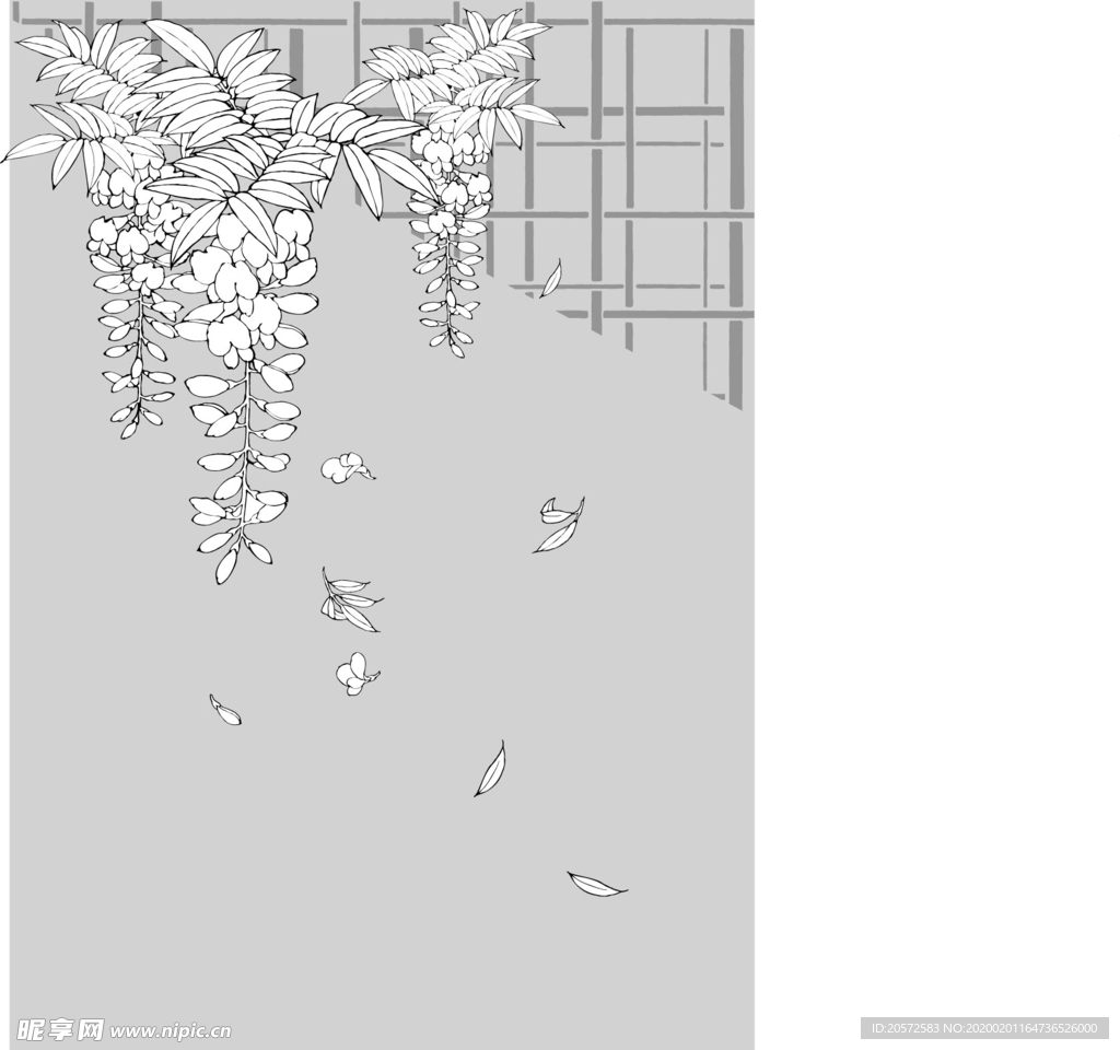 日本线描植物花卉矢量素材