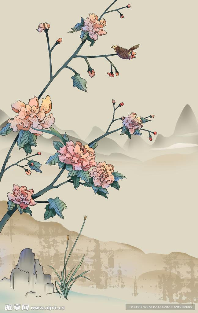 古典手绘花鸟插画